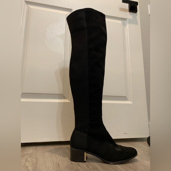 Suede Black Over the Knee Boots - Picture 2 of 7